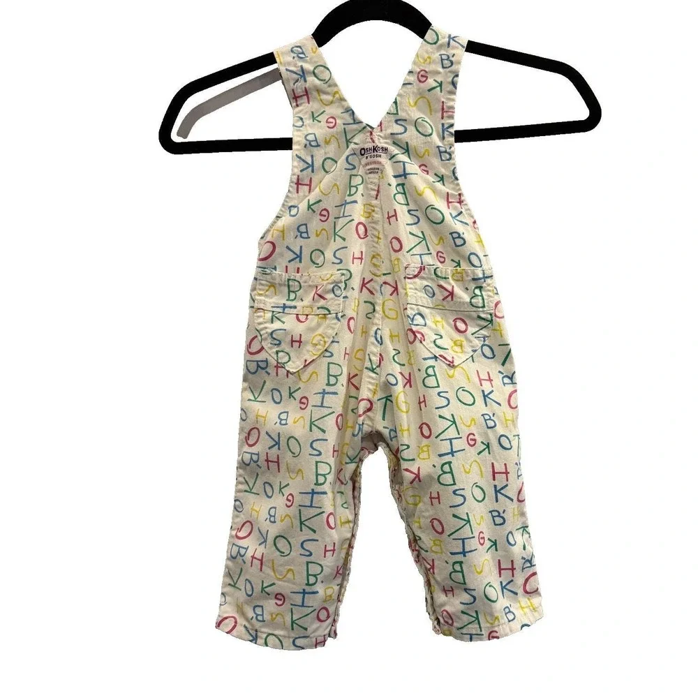 Vtg OshKosh B'gosh USA White Alphabet Print Corduroy Overalls‎ Vestbak 18 Mos